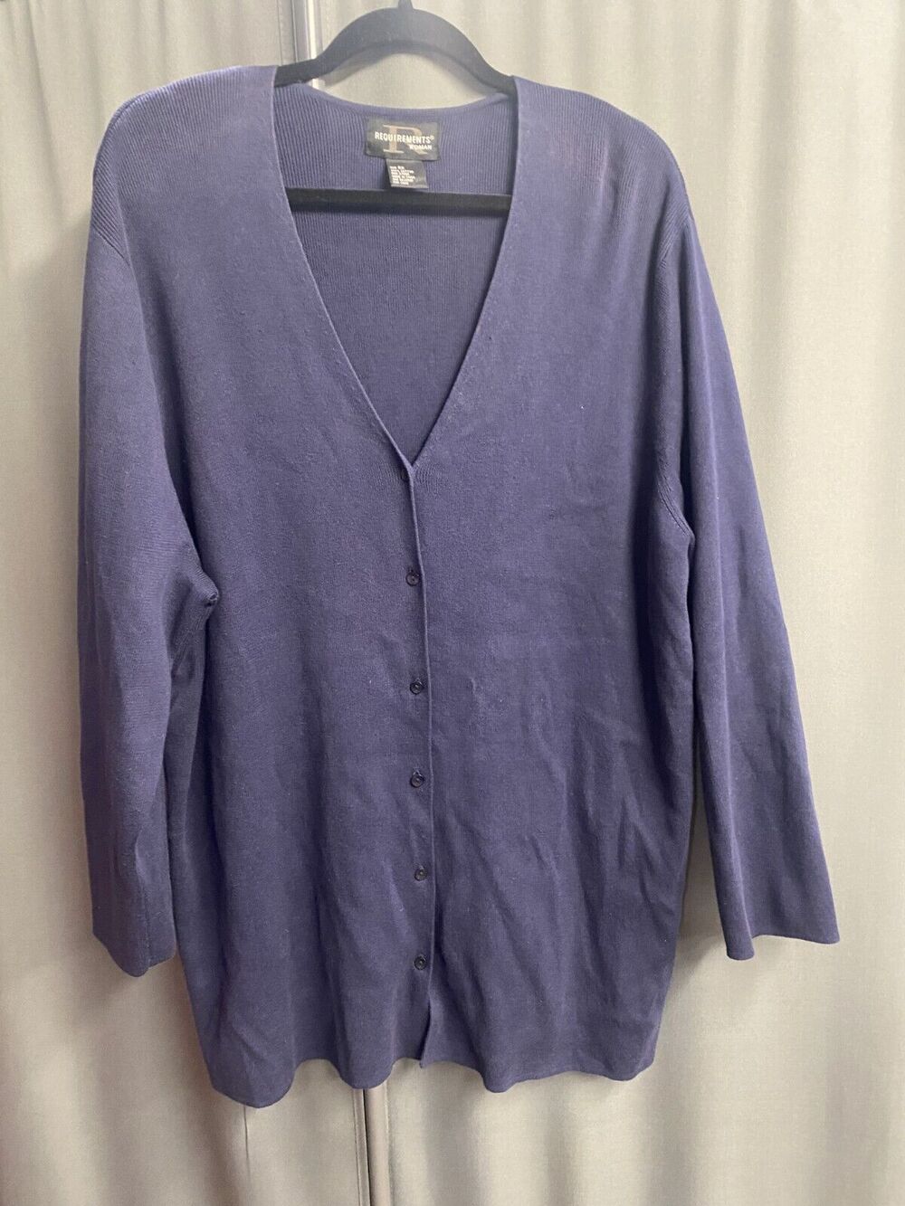 Requirements Cardigan Women's 2X Blue 100% Cotton V-Neck Button Up Long Sleeve